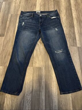 Aeropostale Dark Indigo Straight Leg Jeans with Distressed Accents
